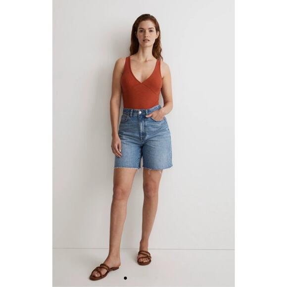MADEWELL Deep V-Neck Thong Knit Bodysuit In Ground Madder Terracotta XXS - Picture 2 of 6